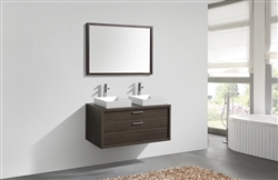 Tucci 48" Gray Oak Double Sink Wall Mount Modern Bathroom Vanity w/ Vessel Sink