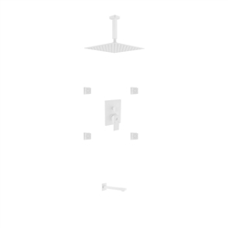 Aqua Piazza White Brass Shower Set w/ 8" Ceiling Mount Square Rain Shower, Tub Filler and 4 Body Jets