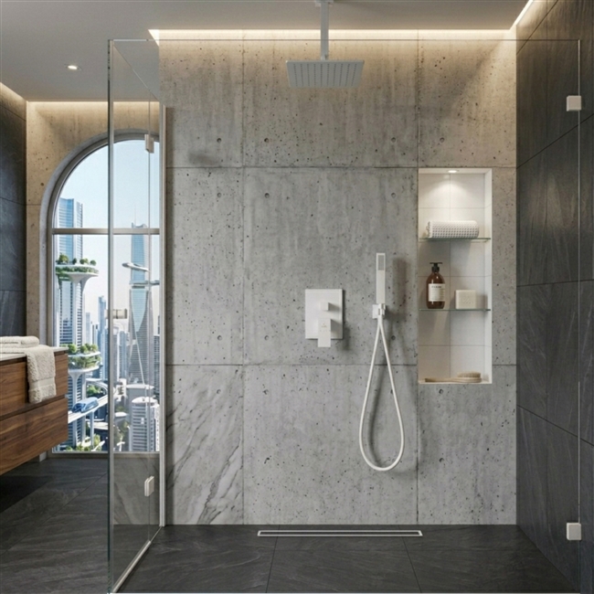 Aqua Piazza White Shower Set w/ 8" Ceiling Mount Square Rain Shower and Handheld