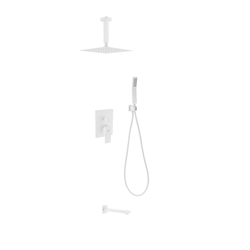 Aqua Piazza White Shower Set w/ 8" Ceiling Mount Square Rain Shower, Handheld and Tub Filler