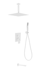 Aqua Piazza White Shower Set w/ 12" Ceiling Mount Square Rain Shower, Handheld and Tub Filler - <span style="color: rgb(147, 112, 219); "</span> In Stock</div>