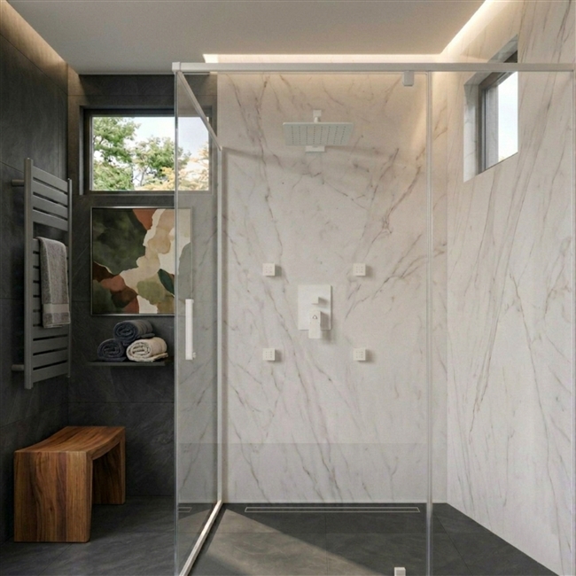 Aqua Piazza White Brass Shower Set w/ 8" Square Rain Shower and 4 Body Jets