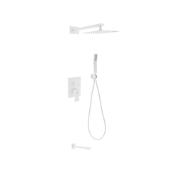 Aqua Piazza White Shower Set w/ 8" Square Rain Shower,  Tub Filler and Handheld