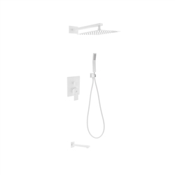 Aqua Piazza White Shower Set w/ 12" Square Rain Shower,  Tub Filler and Handheld