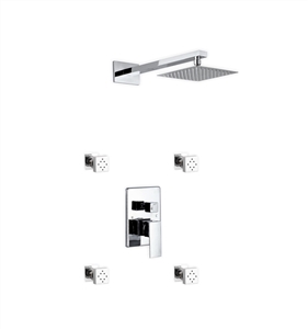 Aqua Piazza Shower Set w/ 8" Square Rain Shower and 4 Body Jets