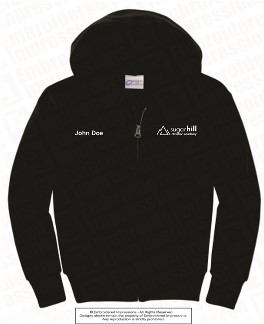 Embroidered Full Zip Hoodie in Black