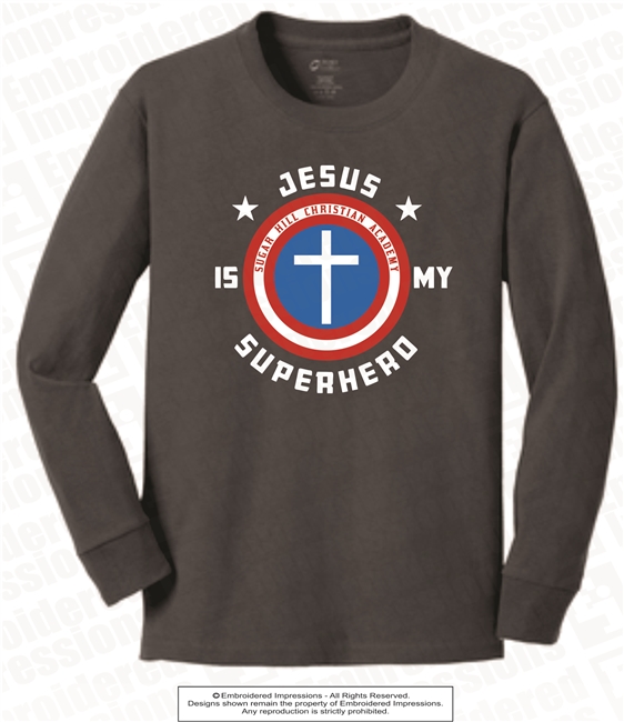 Jesus Is My Superhero Long Sleeves in Charcoal Grey