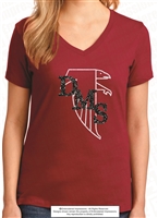 Glittered DMS Falcons Ladies V-Neck Tee