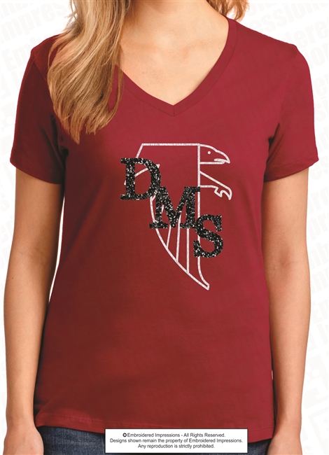 Glittered DMS Falcons Ladies V-Neck Tee