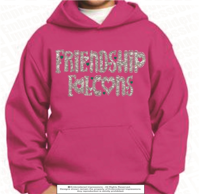 Glittered Twill Friendship with Heart Hoodie