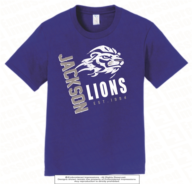 Jackson Lions Ringspun Tee in Royal Blue Adult Size