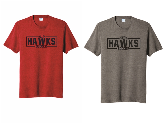 Mill Creek Hawks Soccer Heather Tee Cardinal or Grey