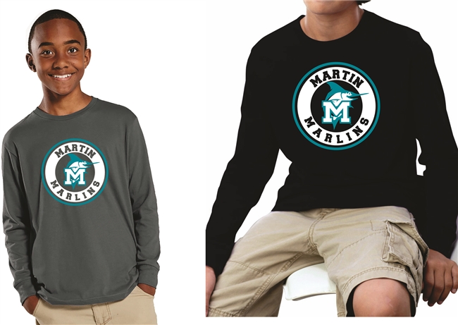MTA Circle Logo Long Sleeve Cotton Tee in Black or Charcoal