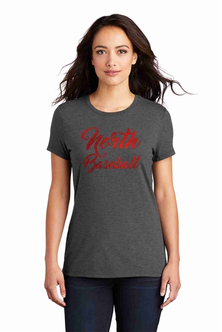 Red Foil Cursive North Baseball Tri Tee Black or Charcoal