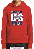 Watch Us Work Hoodie with Embroidery in Red