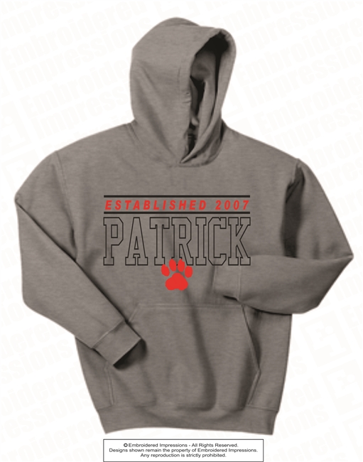 Embroidered EST 2007 PATRICK Hoodie in Sport Grey