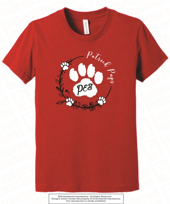 Flower Wreath Paw Cotton Tee in Red