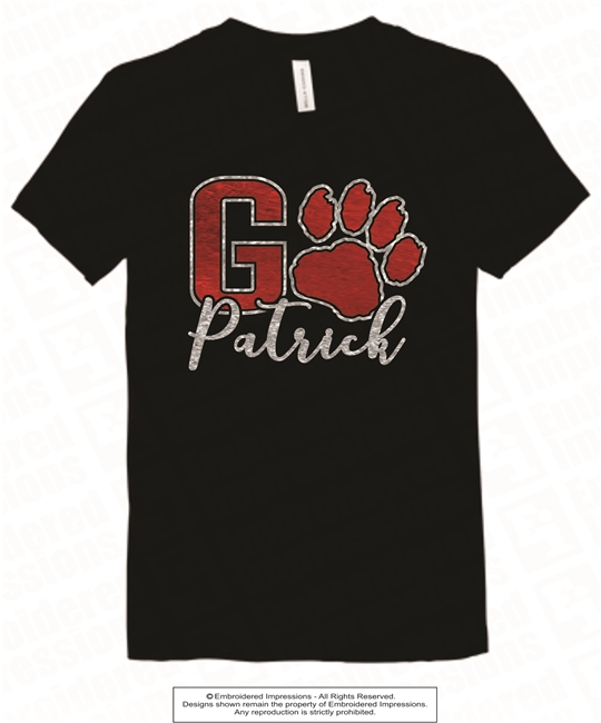 Glittered and Foiled Go Patrick Tee in Black