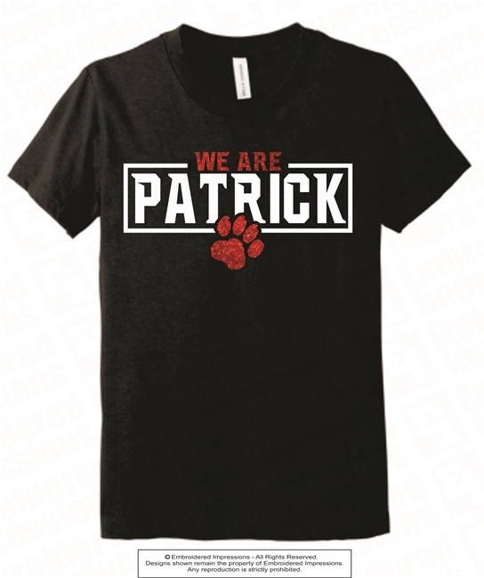 Red Glittered We Are Patrick in Black Heather