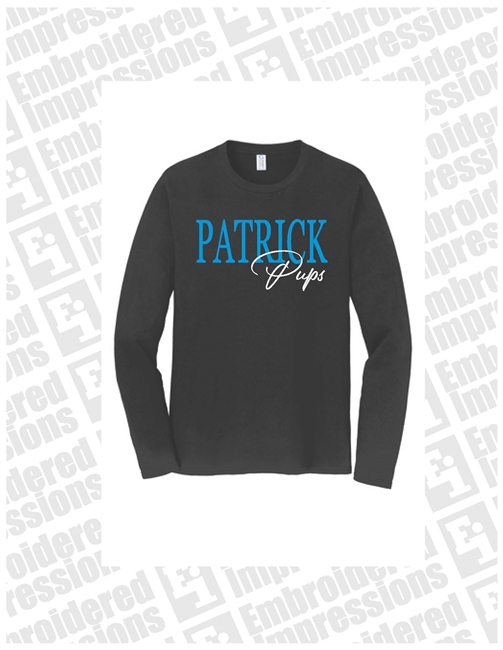 Patrick Pups Cursive Black Long Sleeve Tee