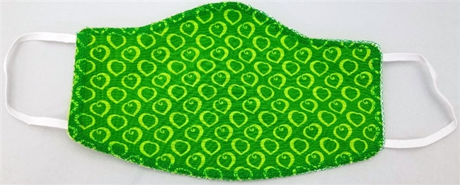 Two Ply Cotton Green Hearts Face Covering