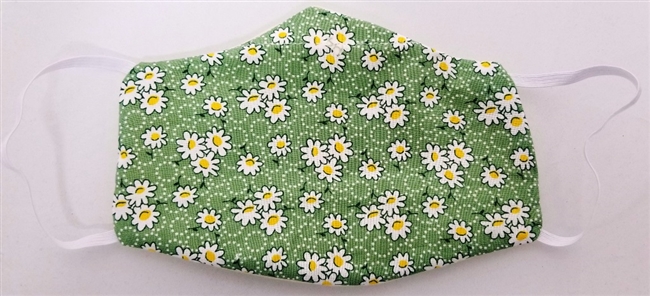 Small Two Ply Cotton Green Daisies Face Covering