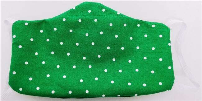 Small Two Ply Cotton Green Polka Dot Face Covering