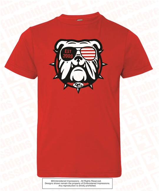 EST 2009 Bulldog with Sunglass Tee in Red
