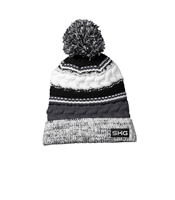 SKG Folded Pom Pom Beanie with Leatherette Patch