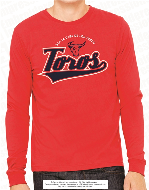 Red with 2-Tone Design Ringspun Long Sleeve Tee