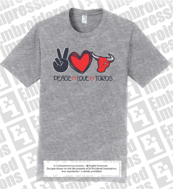 WLA Peace, Love, Toros Cotton Tee in Athletic Heather