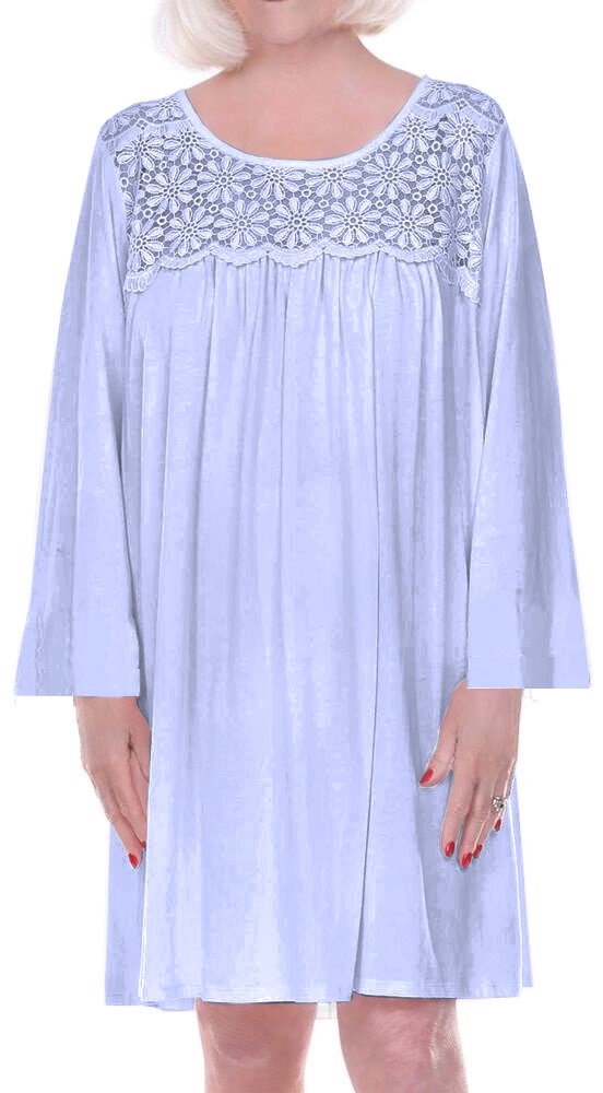 Home Care Line Open Back Nightgown for Ladies Womens Cotton Nightgown Long  Sleeve-Lace-Bedridden patient-Blue-patient gown
