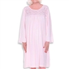 Home Care Line  Womens Pink Cotton Knit Long sleeve nightgown Lace trim Open back Velcro closure-assisted dressing