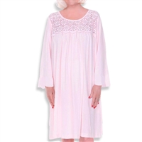 Home Care Line  Womens Pink Cotton Knit Long sleeve nightgown Lace trim Open back Velcro closure-assisted dressing