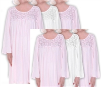 Home Care Line 6-PACK Multi-Nightgowns for Women Long sleeve Cotton Knit Lace trim Velcro closures