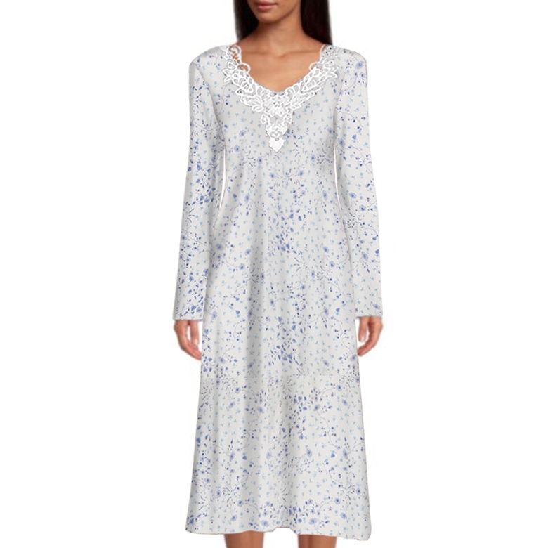 Womens brush knit flannel adaptive open back nightgown sleepwear with lace  trim is perfect for a nursing home nightgown,hospice nightgown, open back  pajama, open back nightgown for elderly, nightgowns for bedridden patients