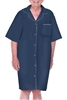 Home Care Line Mens 100% Cotton Blue/White Short Sleeve Pajama Nightshirt Short sleeve Faux Button Front Open Back-Velcro closure