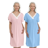Two Dignity Pajamas So Soft cap sleeve nightgowns displayed side by side in two different solid colors