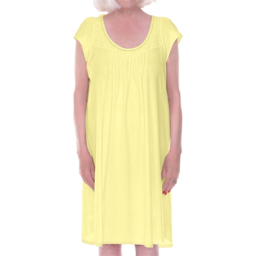 Home Care Line  Womens Yellow Cotton Knit Cap sleeve nightgown Lace trim Open back Velcro closure