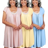 Home Care Line Womens -3 Color pack  Open Back Nightgowns for ladies -Cap sleeve- Lace trim