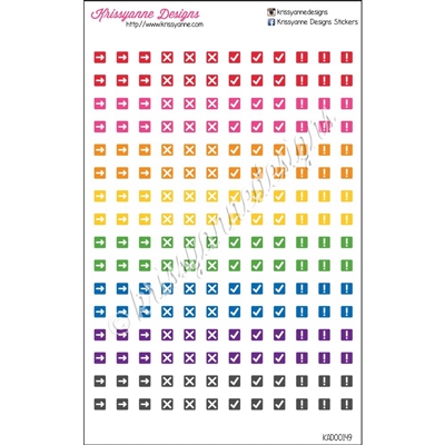 Mini Square Reminder Icon Stickers - Bold Rainbow - Set of 192