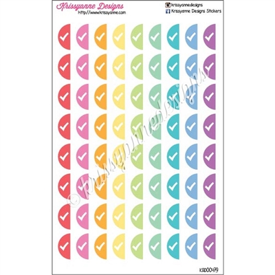 Half Circle Stickers - To Do Checkmark - Pastel Rainbow - Set of 72