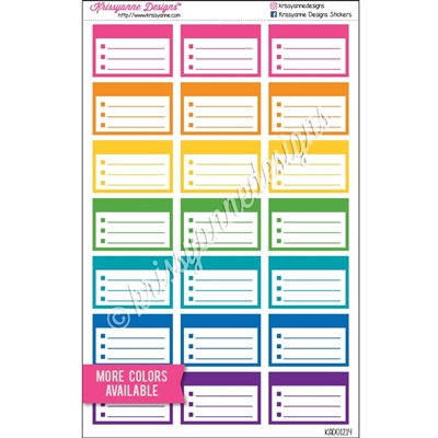 Square Corner Color Block Half Box Checklist - Rainbow with White Overlay - Set of 21