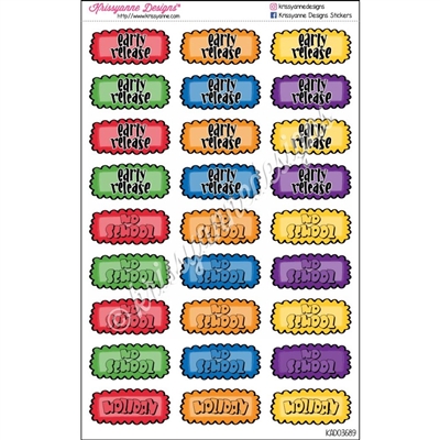 School Doodle Event Stickers - No School / Early Release - Set of 27