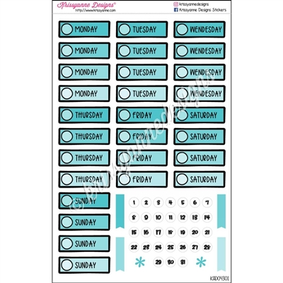 Monochrome Individual Date Cover Doodle Set - Pastel Turquoise