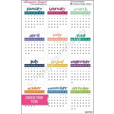 Small Monthly Calendars - Choose Your Year