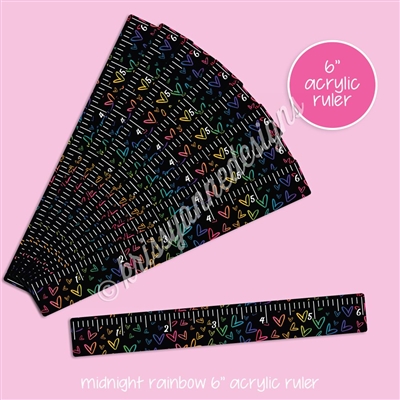 Acrylic Ruler - Midnight Rainbow Doodle Hearts