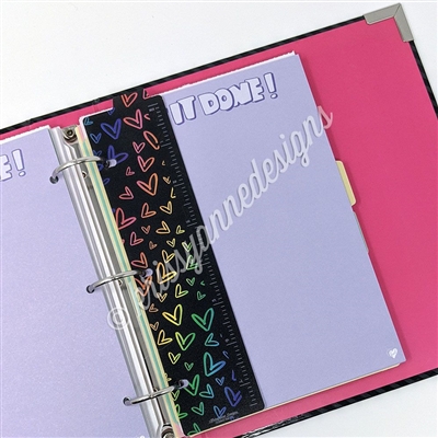 KAD Binder Bookmark - Midnight Rainbow Doodle Hearts Ruler