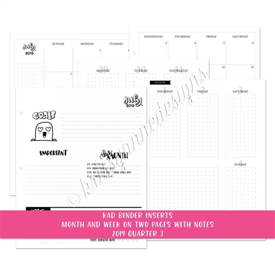 KAD Binder Inserts - Q3 Week on Two Pages with Months and Notes