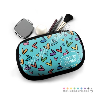One Sided Zippered Pouch - Doodle Hearts